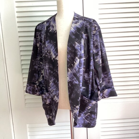 Sejour Womens Open Front Kimono Jacket Size 18W Black & Purple Abstract Print - Picture 9 of 16